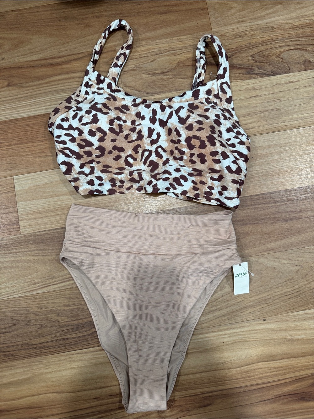 aerie Leopard Swim Top & Nude High-Waist Cheeky Swim Bottoms